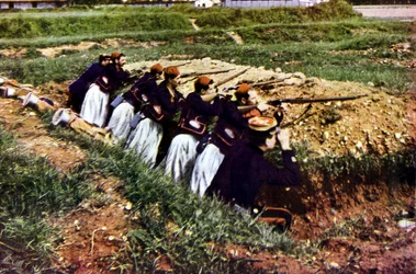 Zouave infanterietroepen van het Franse leger bij Barcy tijdens de Slag bij de Marne ten oosten van Parijs, september 1914